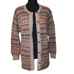 Peruvian Connection Multicolor Long Button Down Chunky Wool Sweater